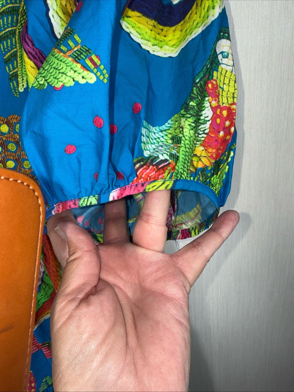 Farm Rio S Pineapple Dress Puff Sleeve Floral Tiered Midi Anthropologie Blue - Picture 4 of 10